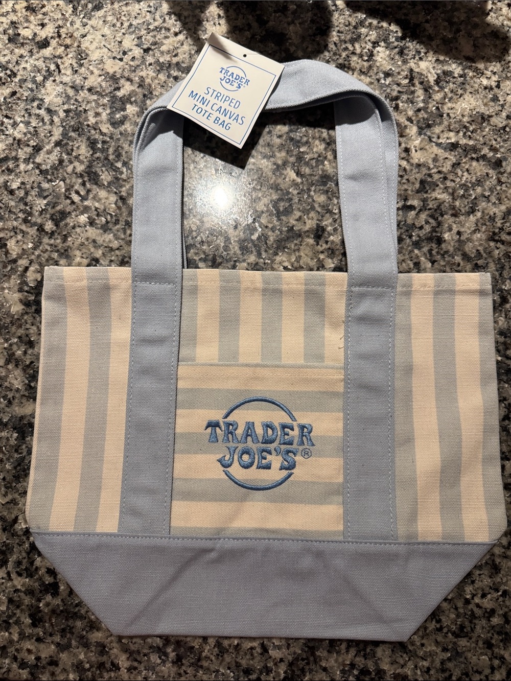 TRADER JOE’S LIMITED, EDITION Blue & Cream Striped Canvas Tote Bag